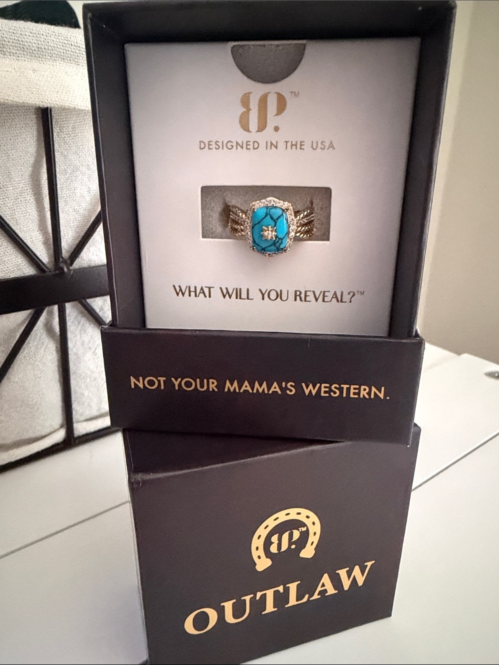 Bomb Party Women's Turquoise Stone Winged Ring - Blue